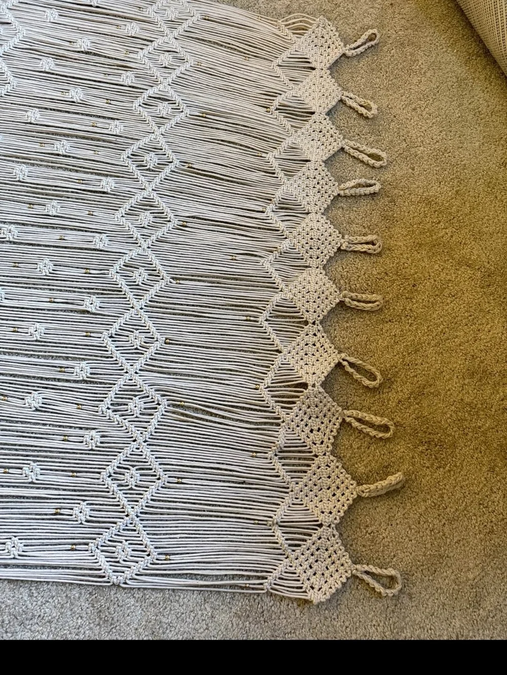 Handmade Macramé Wall Hanging/ Door Curtain – Cream Boho Fringe Decor